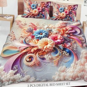 Diamond Crystal 3D Digital Printed King Size Bed Sheet