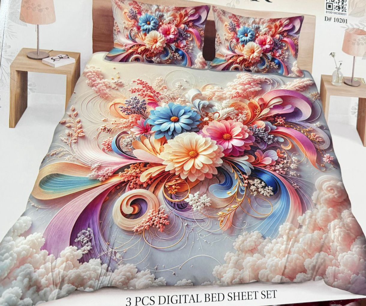 Diamond Crystal 3D Digital Printed King Size Bed Sheet