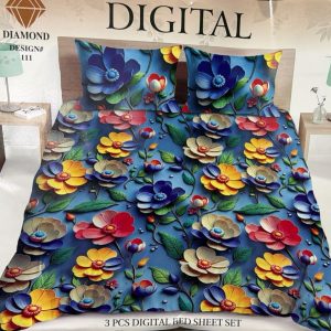 Diamond Crystal 3D Digital Printed King Size Bed Sheet