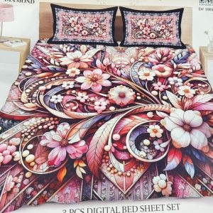 Diamond Crystal 3D Digital Printed King Size Bed Sheet