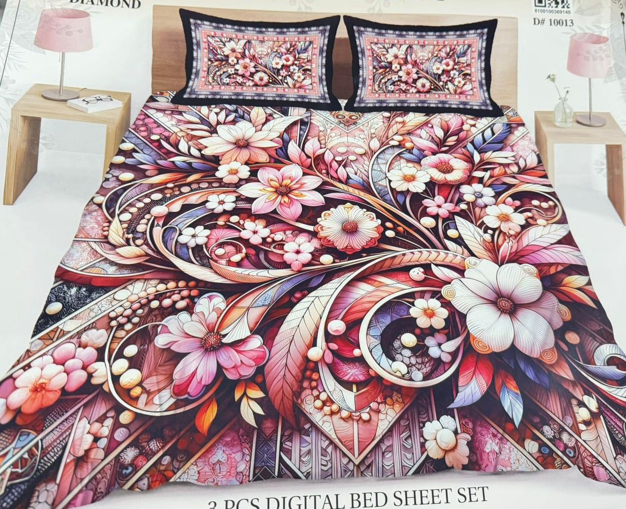 Diamond Crystal 3D Digital Printed King Size Bed Sheet