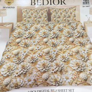 Diamond Crystal 3D Digital Printed King Size Bed Sheet