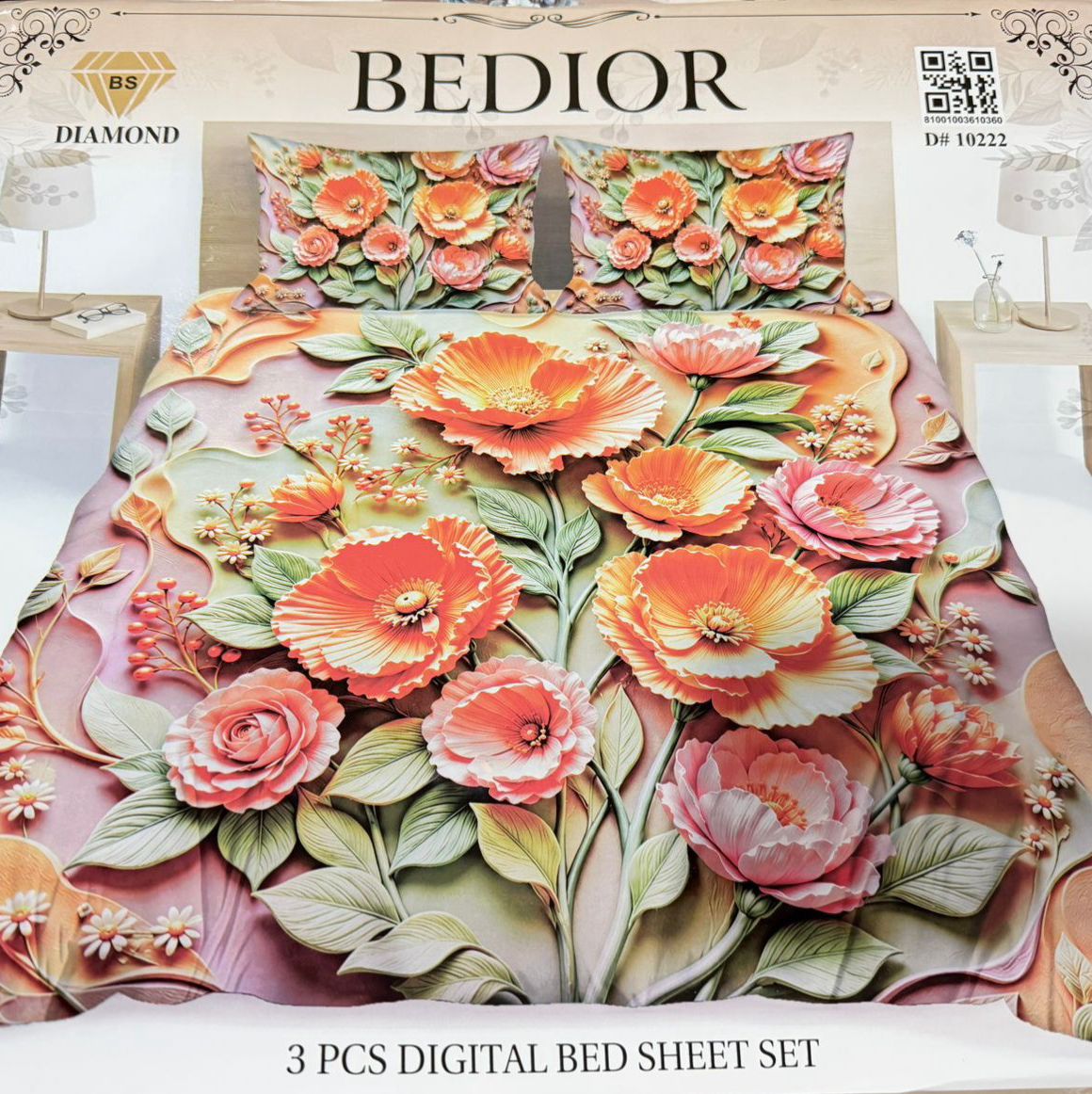 Diamond Crystal 3D Digital Printed King Size Bed Sheet