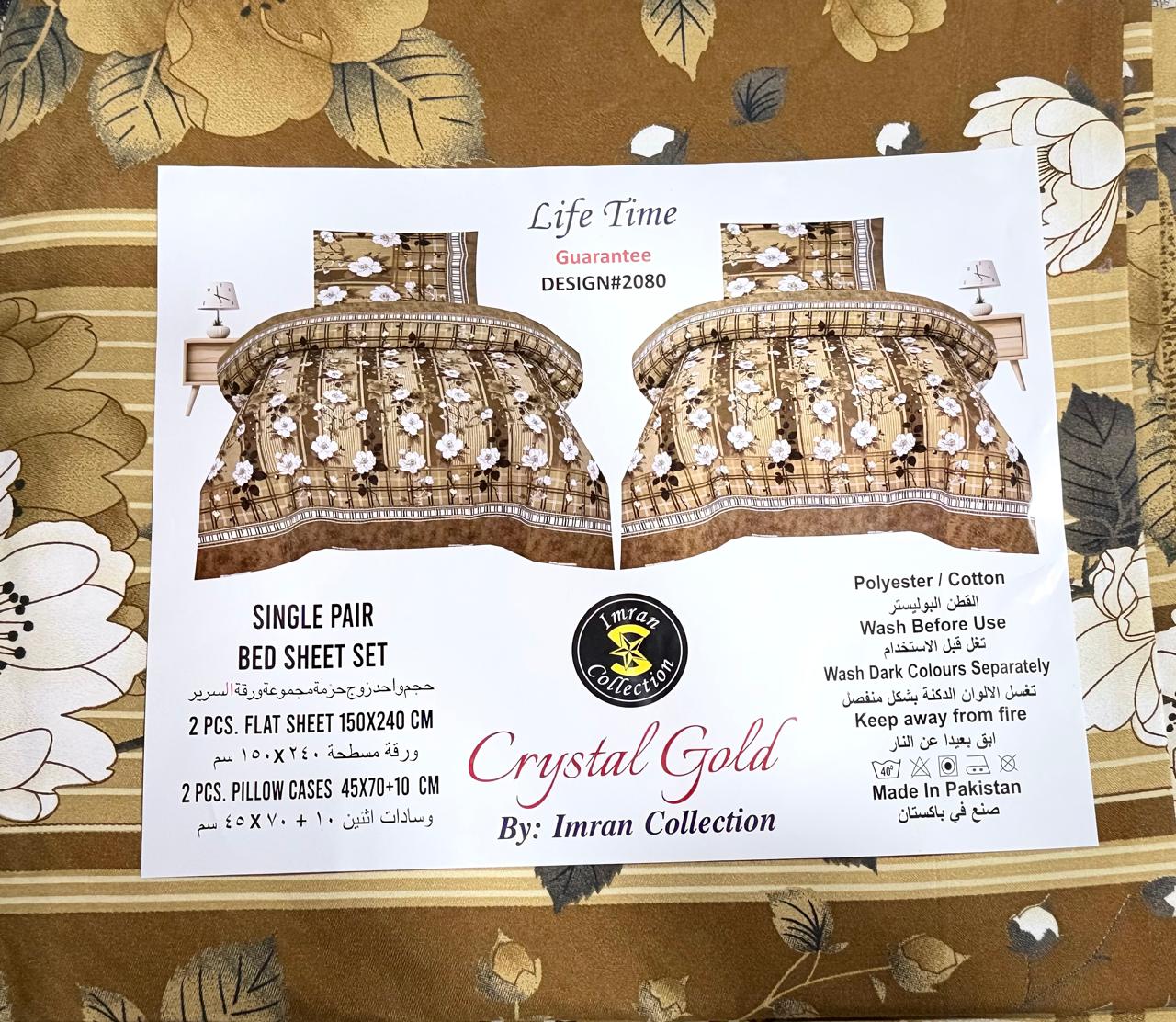 Crystal Gold 4 Pcs Single Bed Sheet Set – Floral Printed