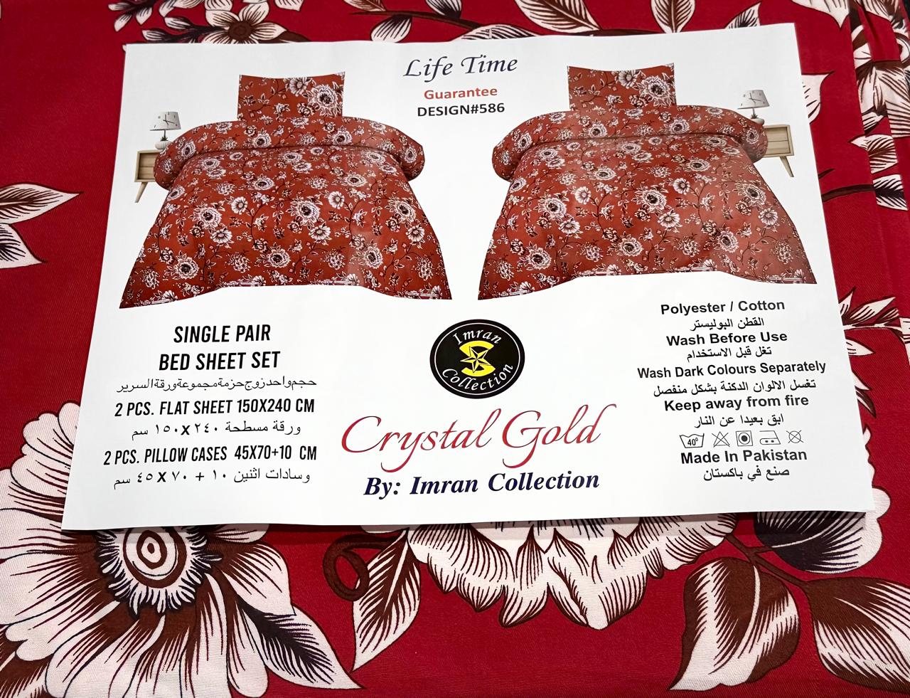 Crystal Gold 4 Pcs Single Bed Sheet Set – Floral Printed