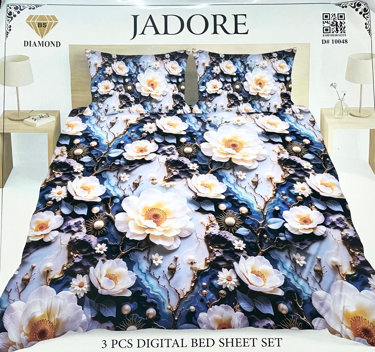 Jadore Diamond 3 Pcs Digital Printed King Size Bed Sheet Set
