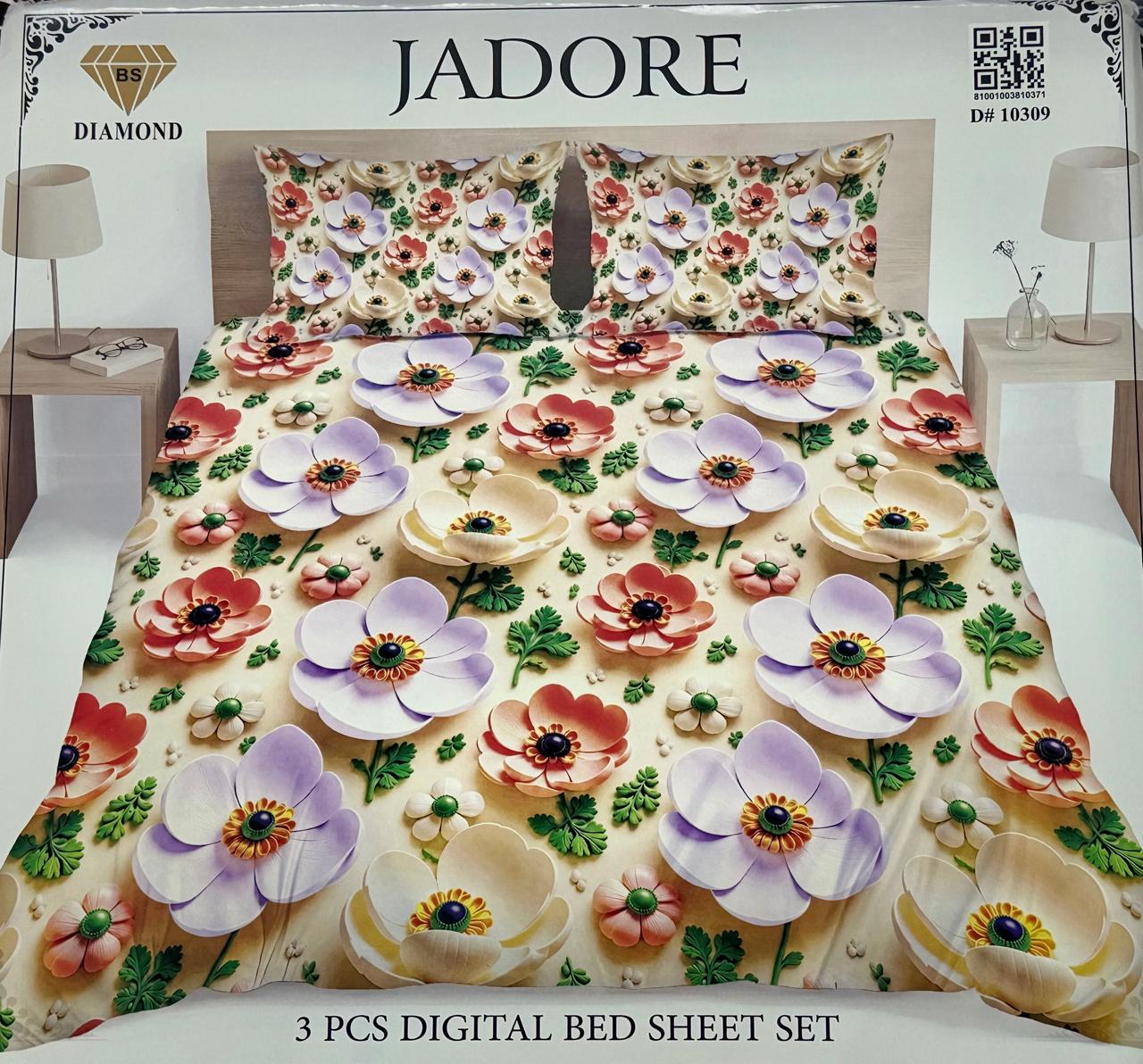 Jadore Diamond 3 Pcs Digital Printed King Size Bed Sheet Set