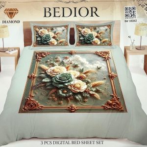 Diamond Crystal 3D Digital Printed King Size Bed Sheet
