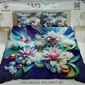 Jadore Diamond 3 Pcs Digital Printed King Size Bed Sheet Set