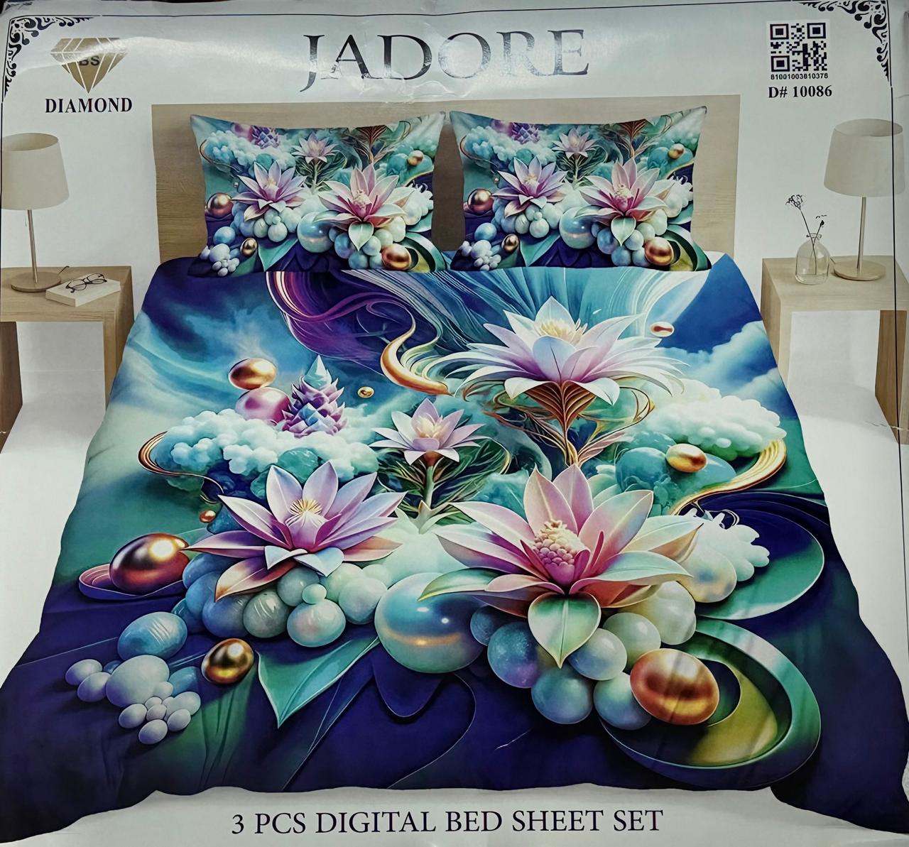 Jadore Diamond 3 Pcs Digital Printed King Size Bed Sheet Set