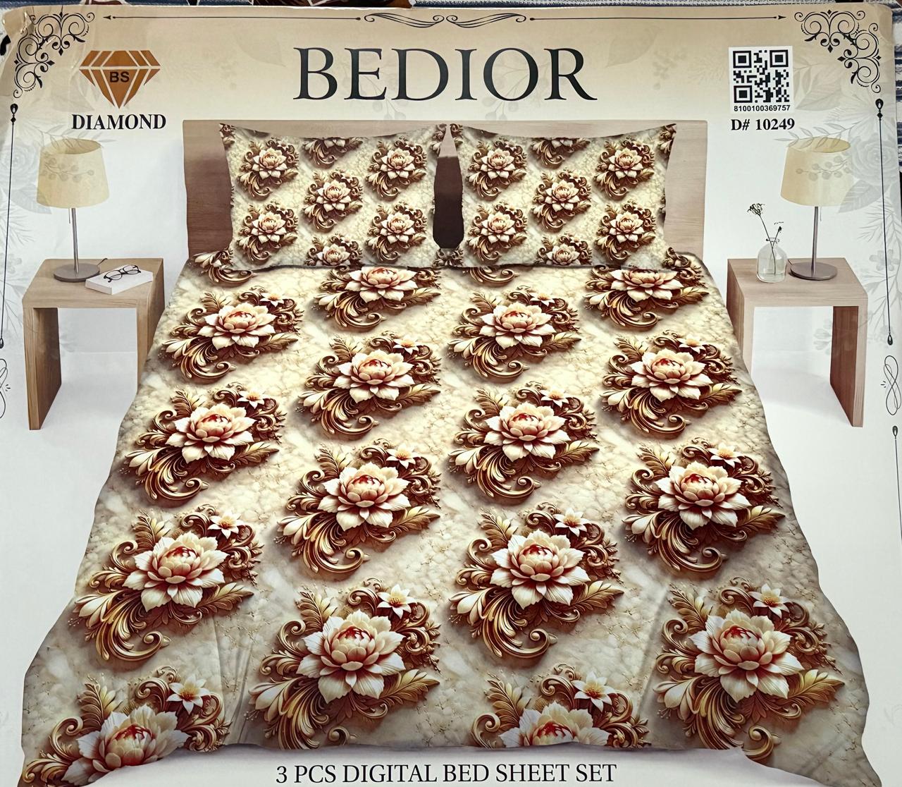Diamond Crystal 3D Digital Printed King Size Bed Sheet