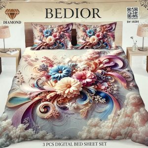 Diamond Crystal 3D Digital Printed King Size Bed Sheet
