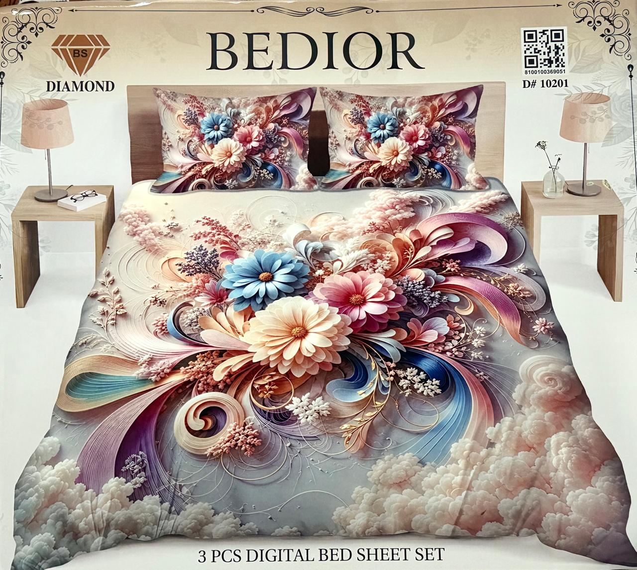Diamond Crystal 3D Digital Printed King Size Bed Sheet