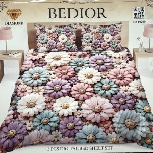 Diamond Crystal 3D Digital Printed King Size Bed Sheet