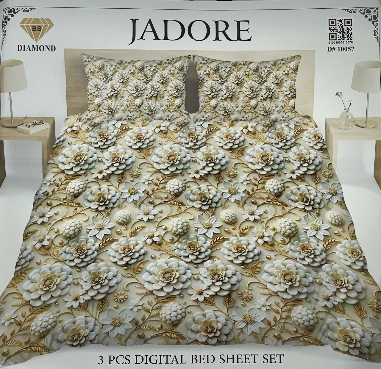 Jadore Diamond 3 Pcs Digital Printed King Size Bed Sheet Set
