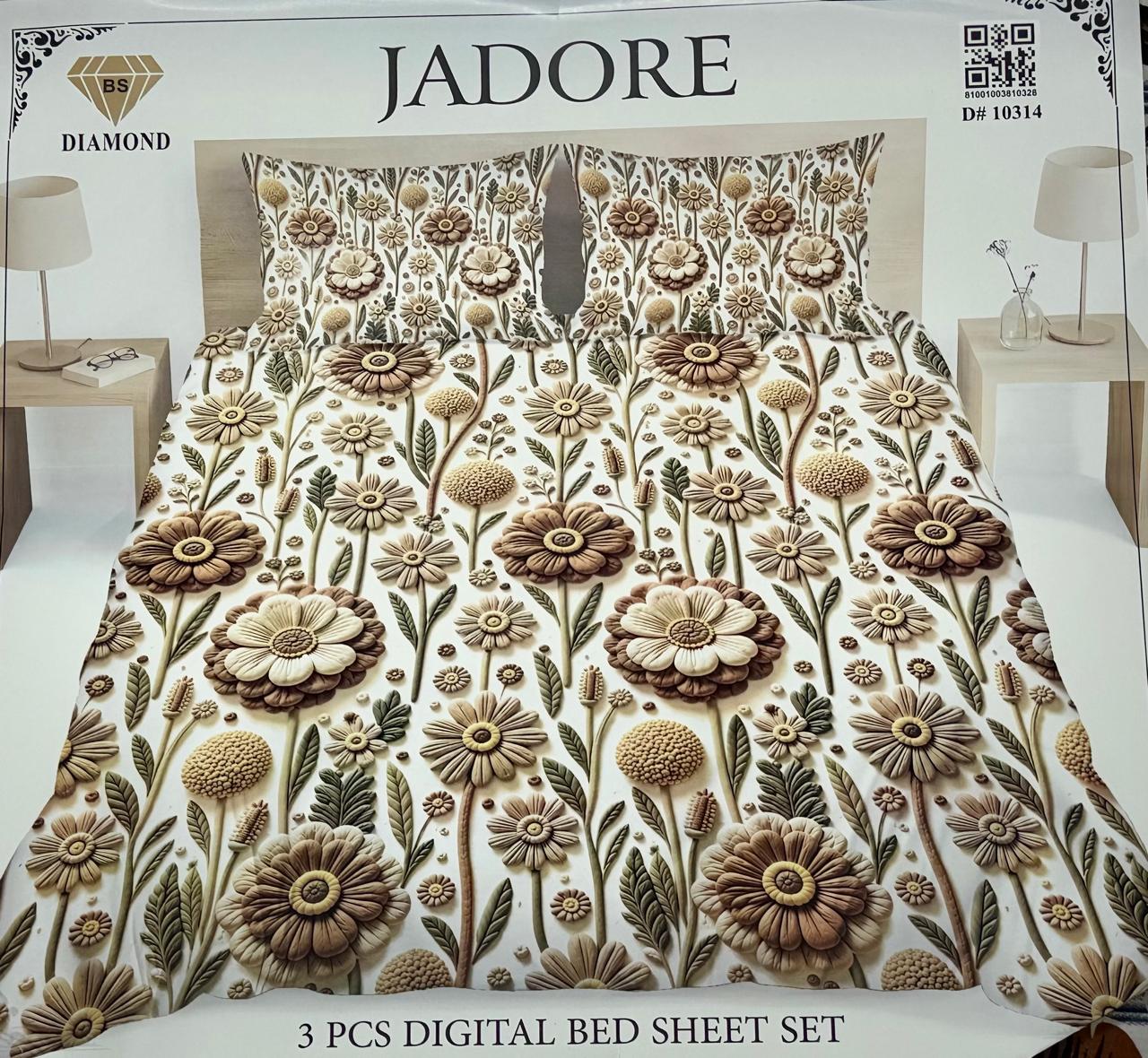 Jadore Diamond 3 Pcs Digital Printed King Size Bed Sheet Set