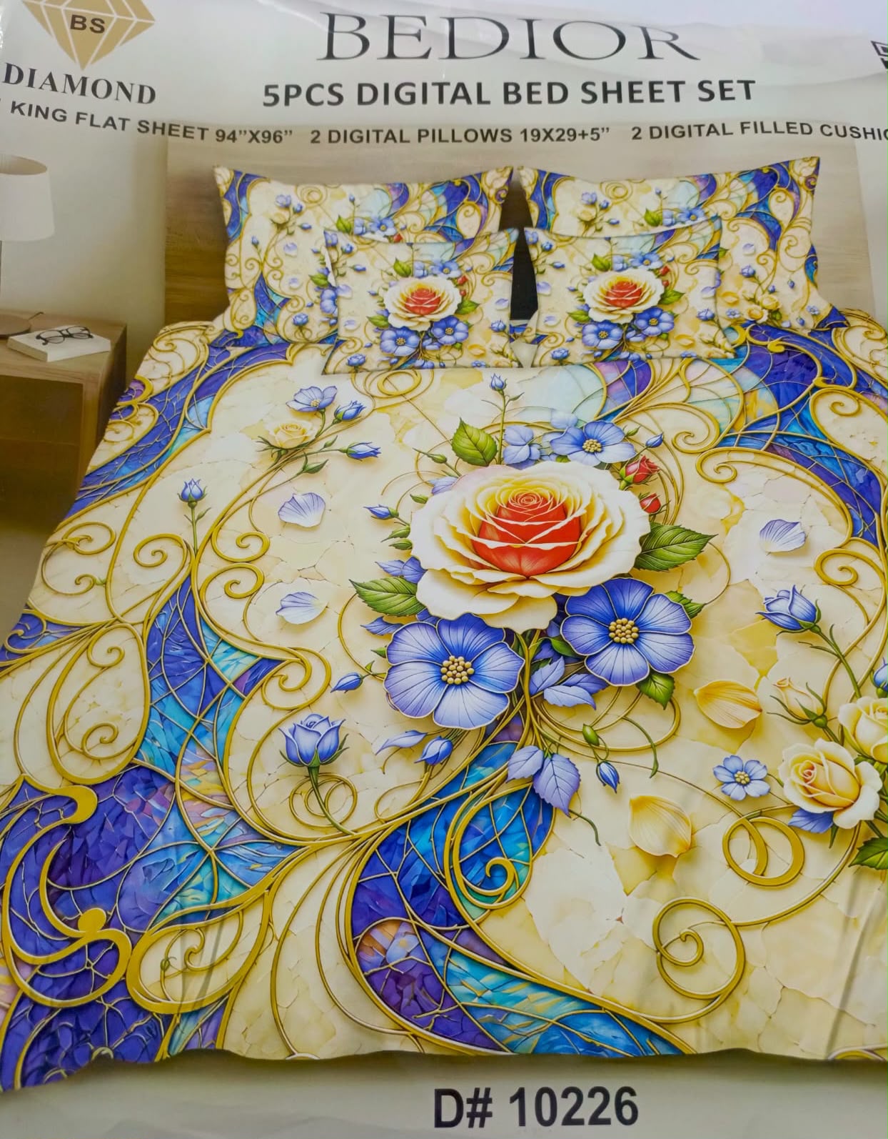 Diamond Crystal 3D Digital Printed King Size Bed Sheet