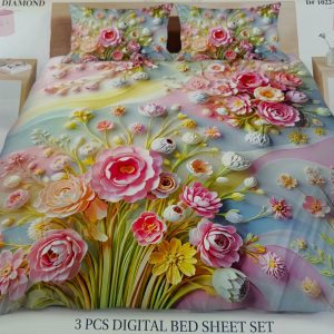 Diamond Crystal 3D Digital Printed King Size Bed Sheet