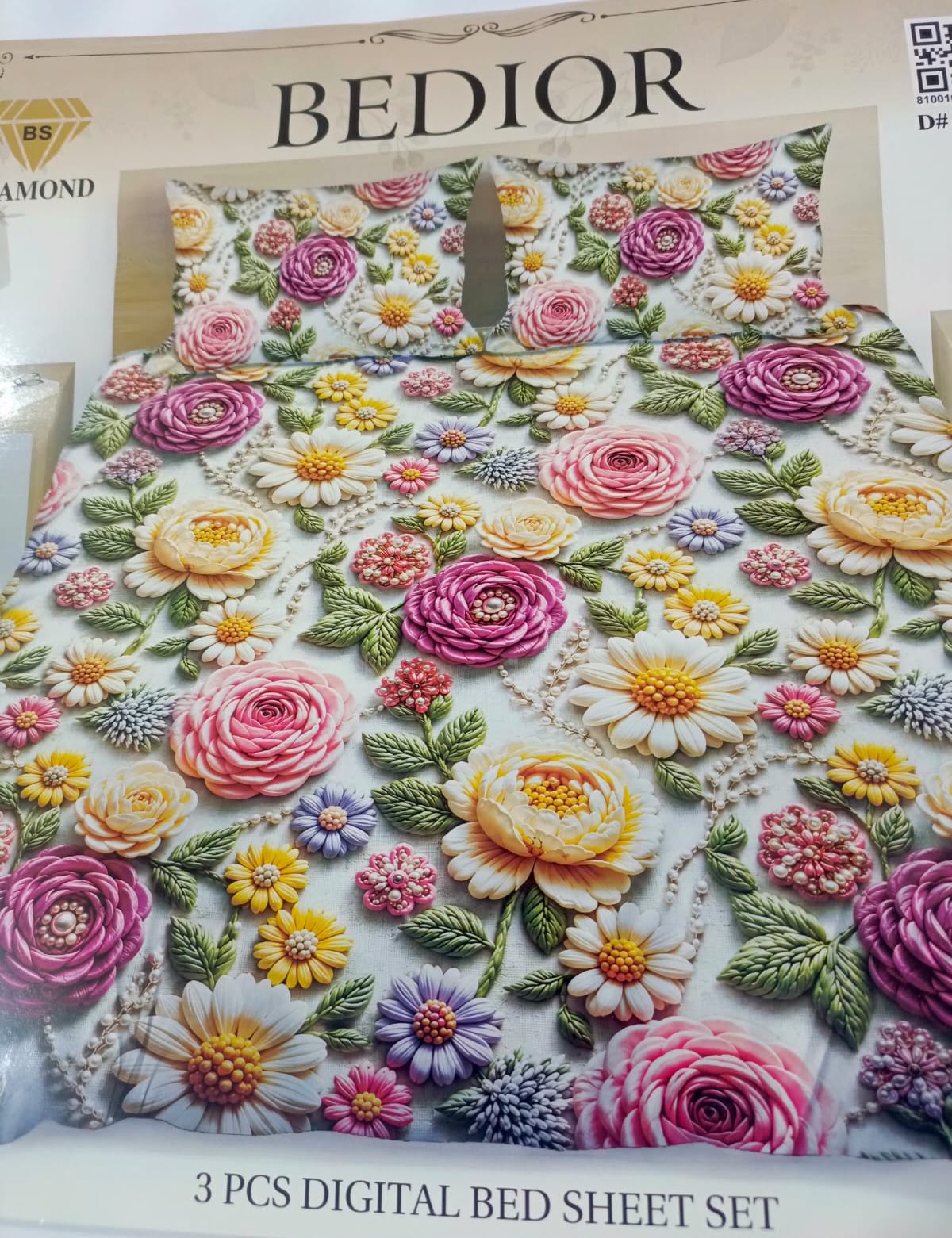 Diamond Crystal 3D Digital Printed King Size Bed Sheet